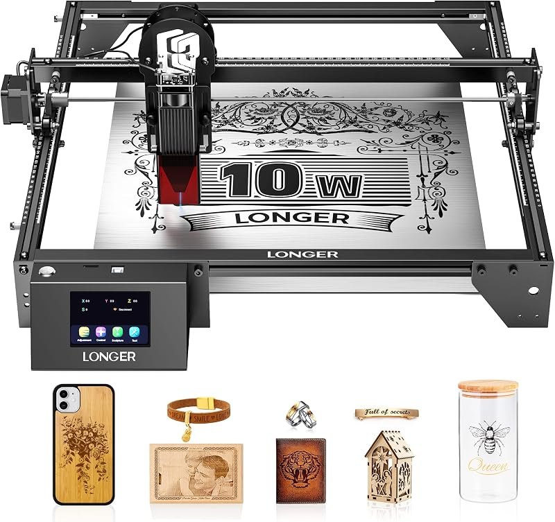 LONGER Laser Engraver Ray5 10W, 60W DIY Cutter and Engraving Machine with 3.5" Touch Screen,0.06mm Laser Spot