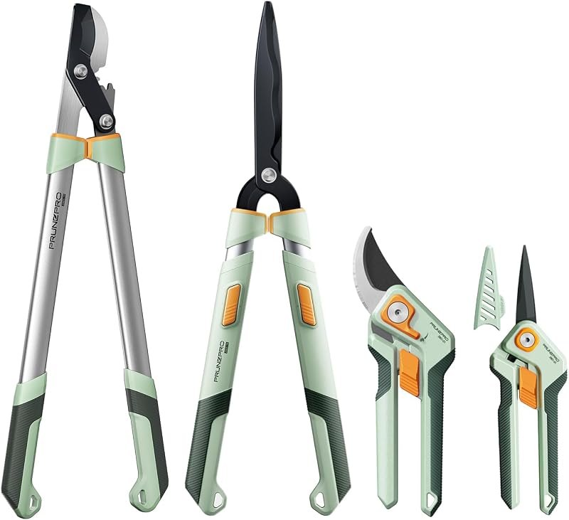 PrunePro® 4 Piece Garden Shears Set Stainless Steel Ultra Sharp Blade Arthritis Friendly Effortlessly Pruning Shears
