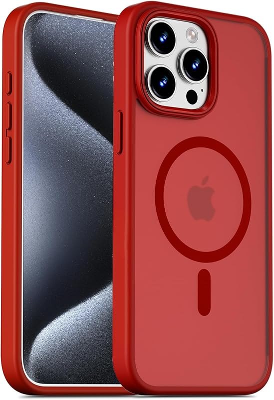 Magnetic for iPhone 15 Pro Max Case, Translucent Matte, Red — rugged case for iphone pro accessories