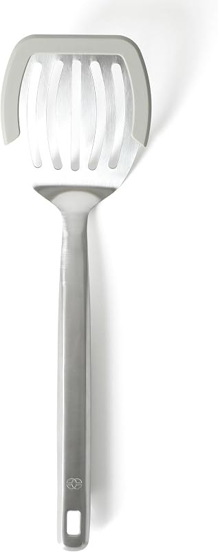 Calphalon Prime Slotted Turner, Stainless Steel Wide Slotted Spatula with Silicone Rim for Nonstick Cookware, Heat
