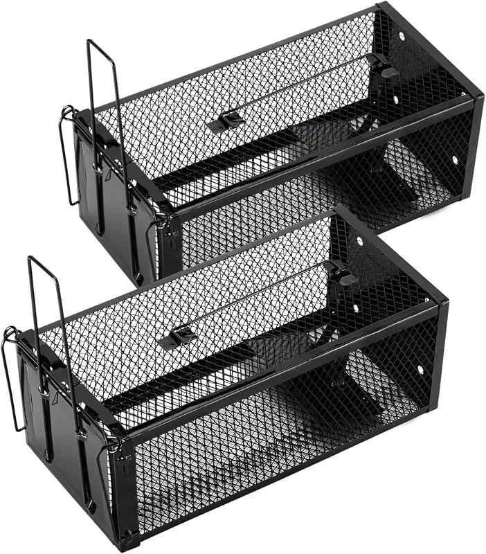 2 Pack Humane Rat Traps 12.5"x5.5"x4.5", Reusable Mouse Traps for Indoor/Outdoor Use, No-Kill Live Capture for