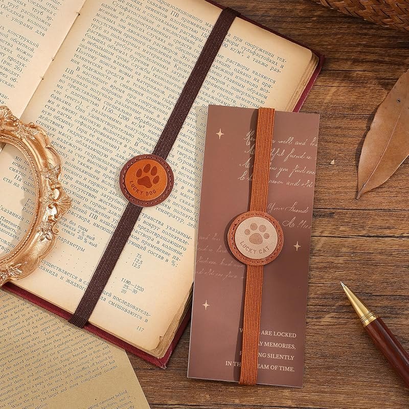 2PCS Vintage Elastic Leather Bookmark for Women, Elastic Bands Leather Book Marks, PU Bookmarks Planner Accessories