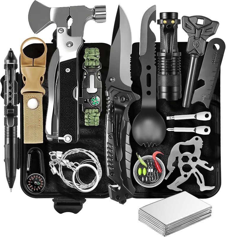 27-in-1 Survival Gear Kit, Camping Tools for Hiking, Fishing & Emergencies — Camping, hiking, and backyard gear t for