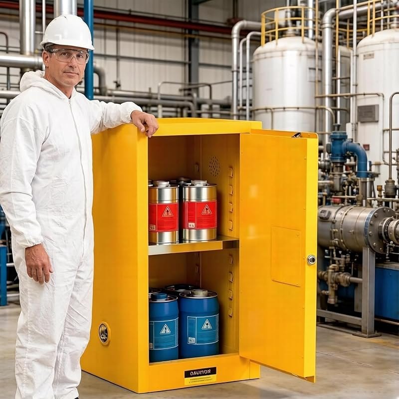 Vohala 45 Gallon Flammable Storage Cabinet, 25" W x 20" D x 36" H OSHA Fire Cabinet with ESD Grounding Cable