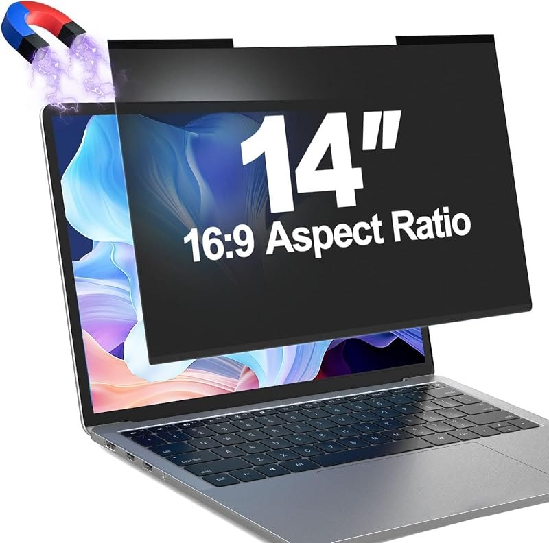 Magnetic Laptop Privacy Screen Filter 14 Inch for 16:9 Computer Monitor, Removable Anti Blue Light Privacy Shield