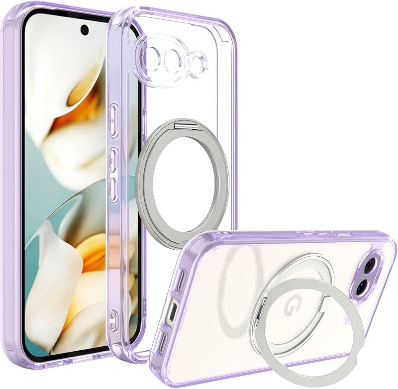 Magnetic Case for Google Pixel 10a Phone 2026 with Rotating Stand, Slim Non-Yellowing Transparent Clear Shockproof