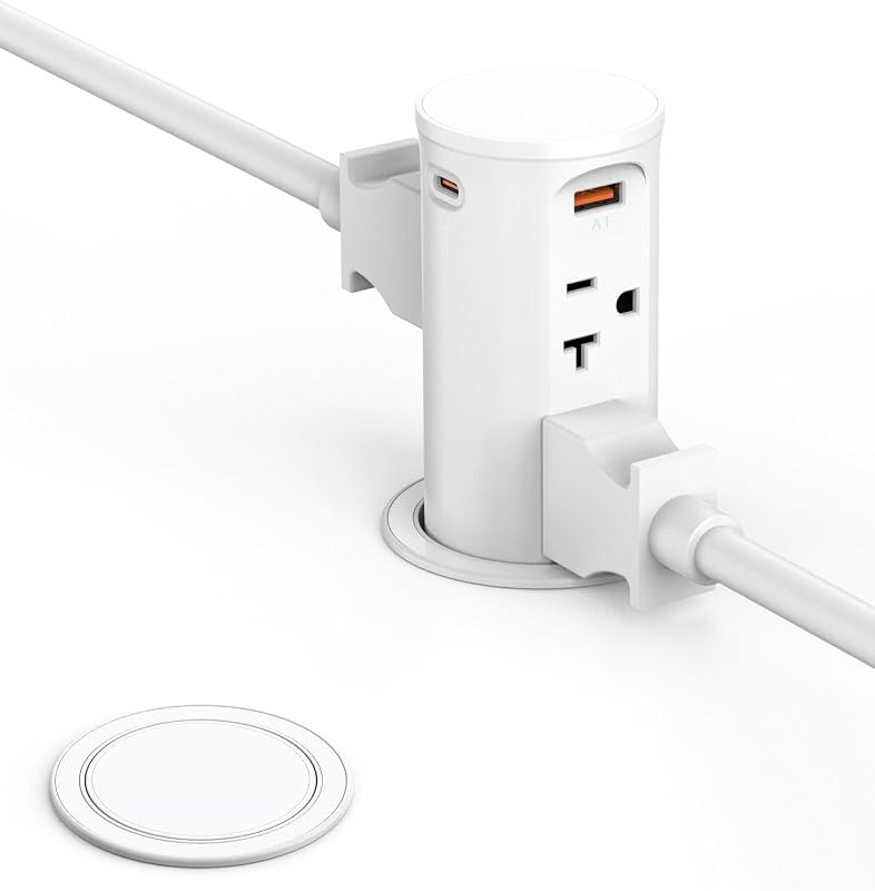 20A Pop Up Outlet for Countertop,Recessed Power Strip 2.5-Inch Hole,Tamper Resistant Receptacle,20W USB C,4