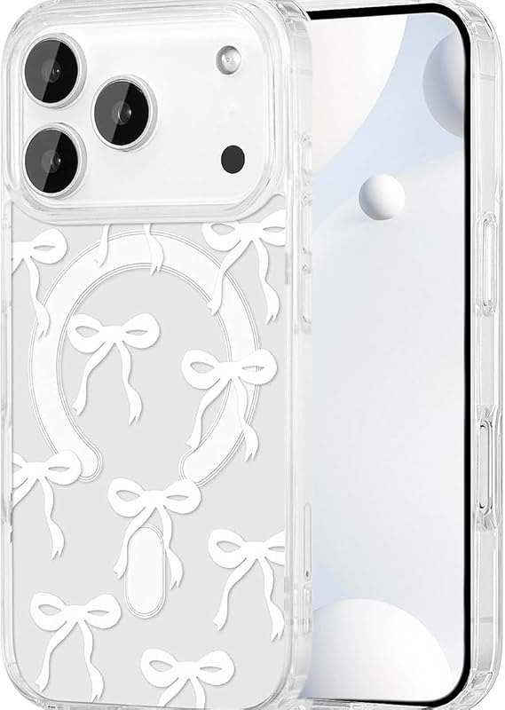 Magnetic for iPhone 17 Pro Case, Bow Case Compatible with MagSafe, Clear Transparent Ribbon Shockproof Protective