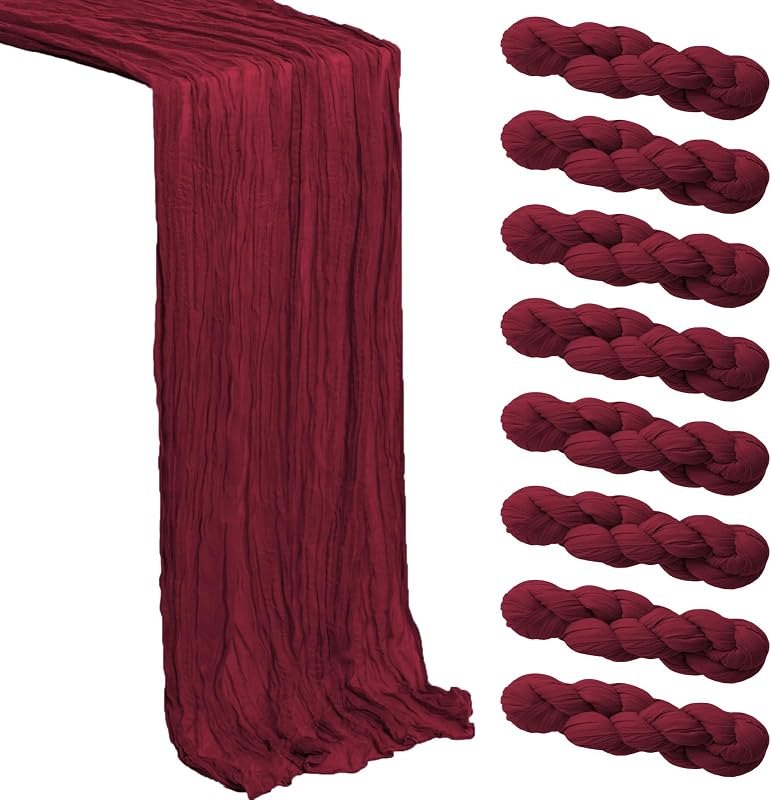 Burgundy Cheesecloth Table Runner 8 Pack, 21x120 Inch Spring Easter Gauze Table Runner - Rustic Cheese Cloth Runners