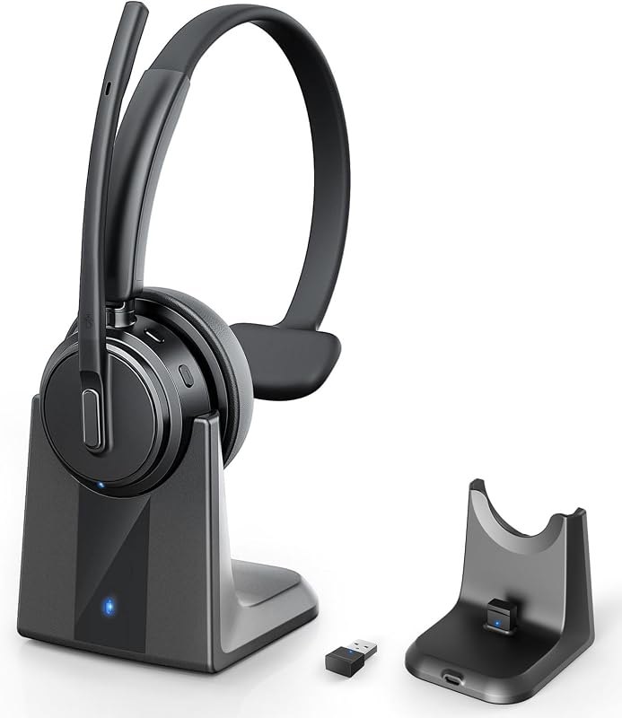 Wireless Headset with Mic for Work, Bluetooth Headset Noise Canceling Mic — Teams headset ear cushions for teams