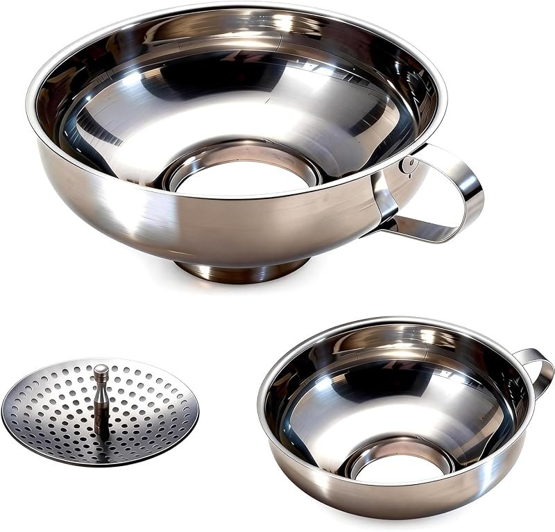 3-Piece Canning Funnel Set with Mesh Strainer - Wide & Regular Mouth Mason Jar Funnels (Large & Small) - for Kitchen