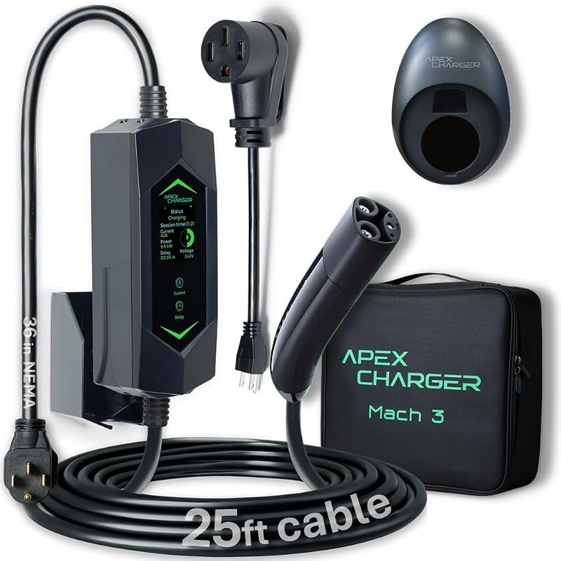 MACH 3 Fast 40 Amp Level 1&2 Portable EV Charger, NACS Connector Electric Vehicle Charging Station, 120-240V NEMA