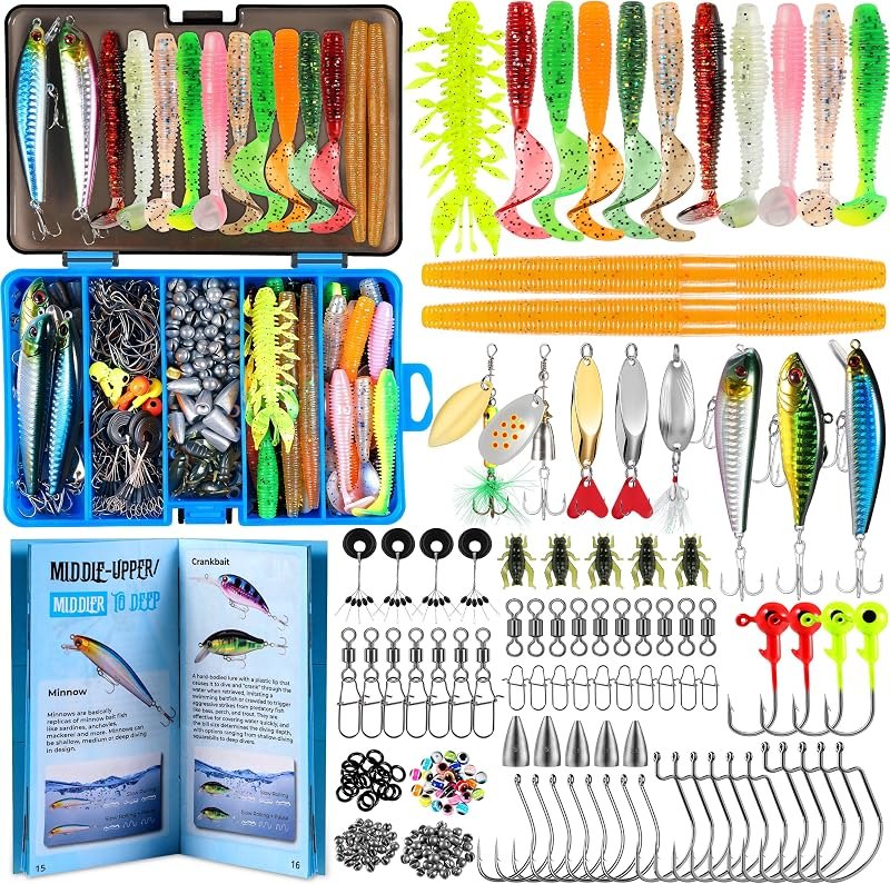PLUSINNO Fishing Lures, 137Pcs Tackle Box with Tackle Included, Crankbaits, Spoon, Hooks, Weights & Other Accessories