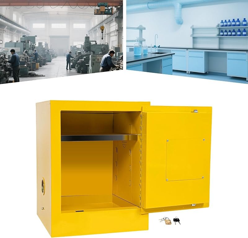 LYNICESHOP 4 Gallon Flammable Safety Storage Cabinet, Chemicals Safety Storage Fireproof Cabinet with Leak-Proof Tray