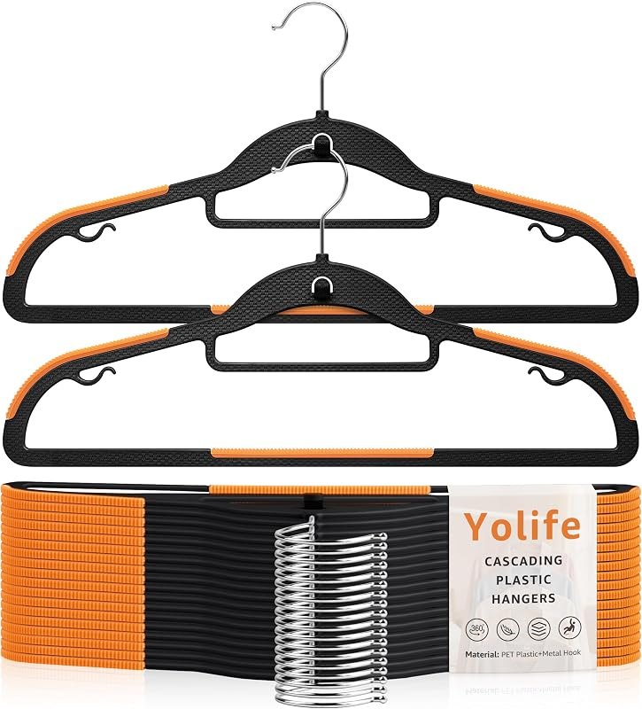 Yolife Cascading Plastic Clothes Hangers 10 Pack with Inner Hook for Vertical Storage, Slim Space Saving Hangers with