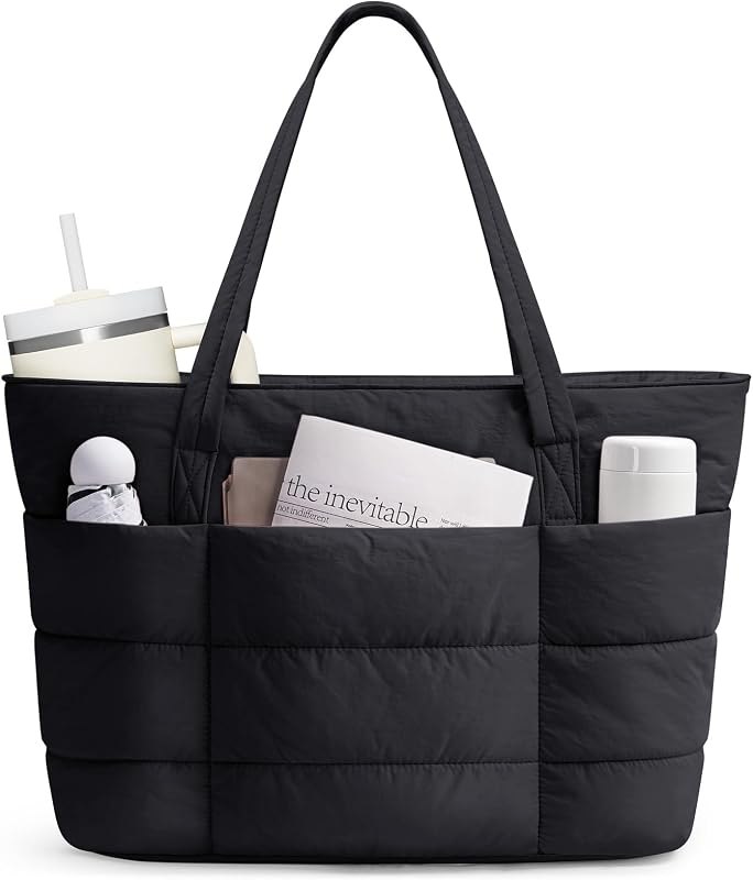 Nylon Puffer Tote Bag for Women, Quilted Travel Gym Nurse Work Bag — work tote bag for work tote bag