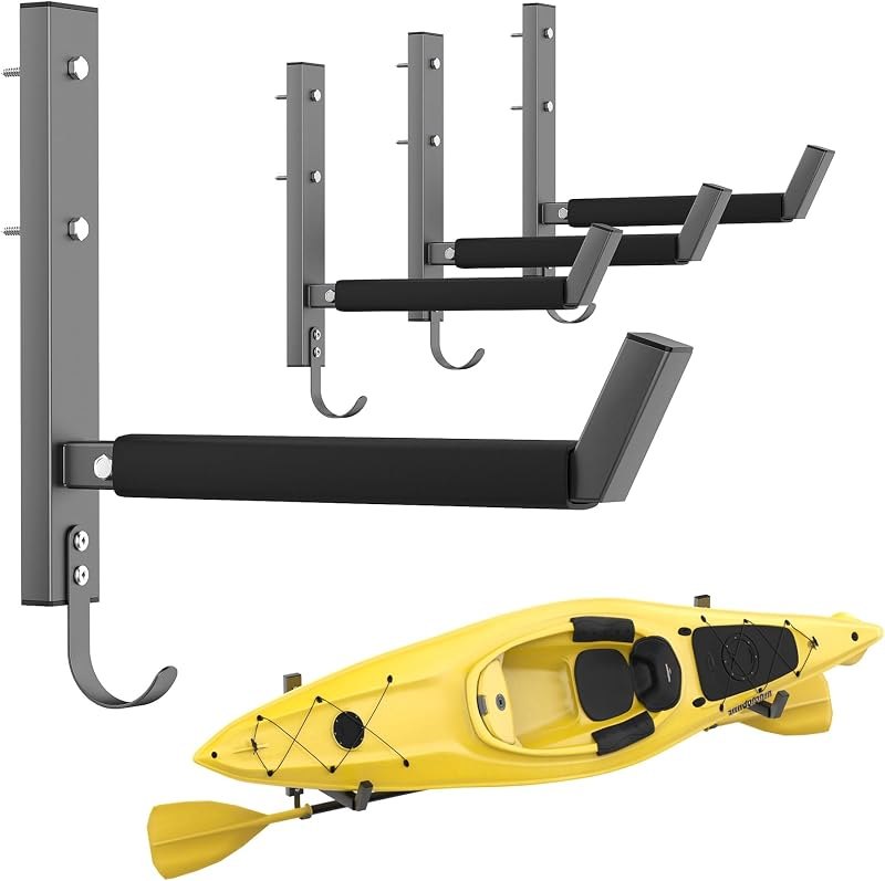 Wall Mount Kayak Rack for Garage, Heavy-Duty Kayak Storage Hangers with Paddle Hooks, 200 lbs Capacity, Wall-Mounted