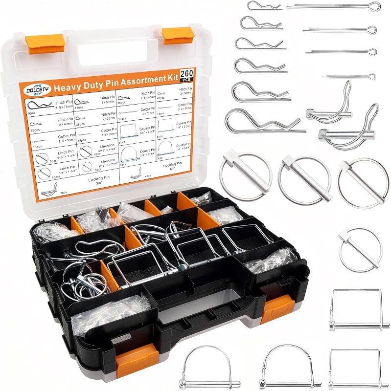 260PCS Heavy Duty Hitch Pins Assortment - Lynch, PTO & Cotter Pins for Trailers, Tractors, Trucks, Farm & Lawn