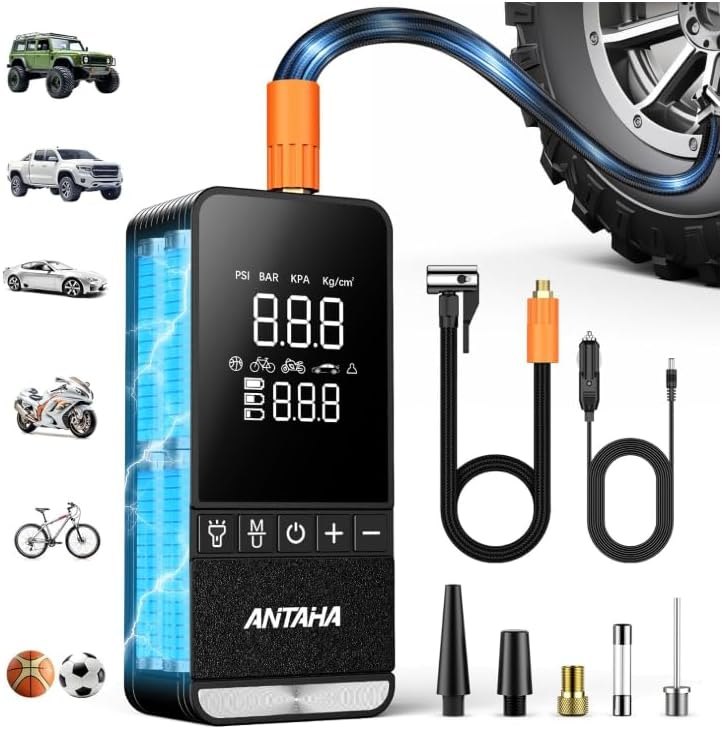 Tire Inflator Portable Air Compressor, 150 PSI Cordless Smart Air Pump for Car Tires, LED Light & Auto Shut-Off, Tires