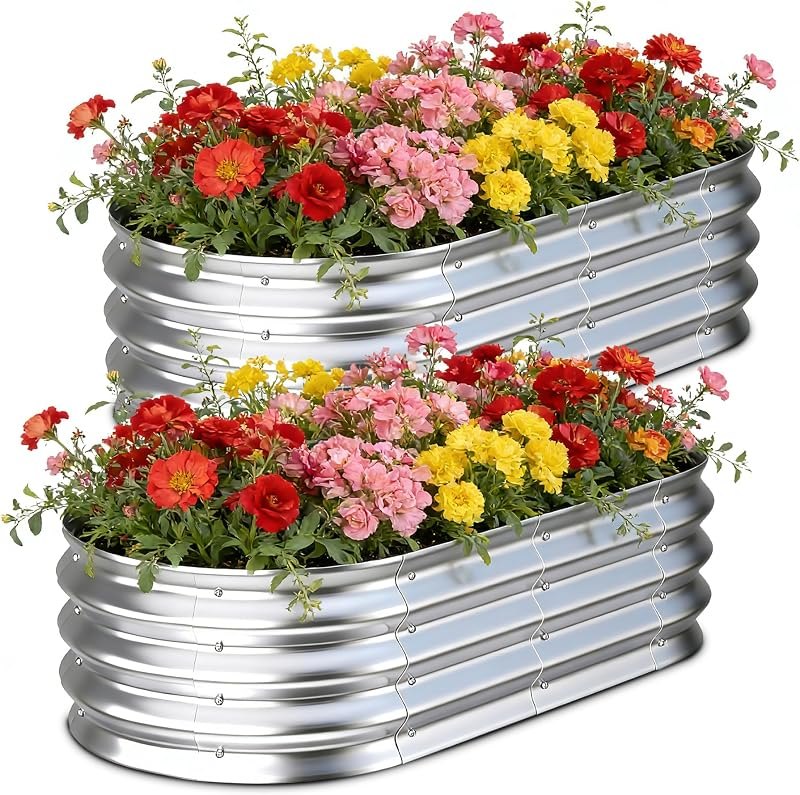 Galvanized Raised Garden Bed Outdoor, 4x2x1ft(2Pack) Metal Heavy Duty Planter Boxes for Gardening, Easy Assemble