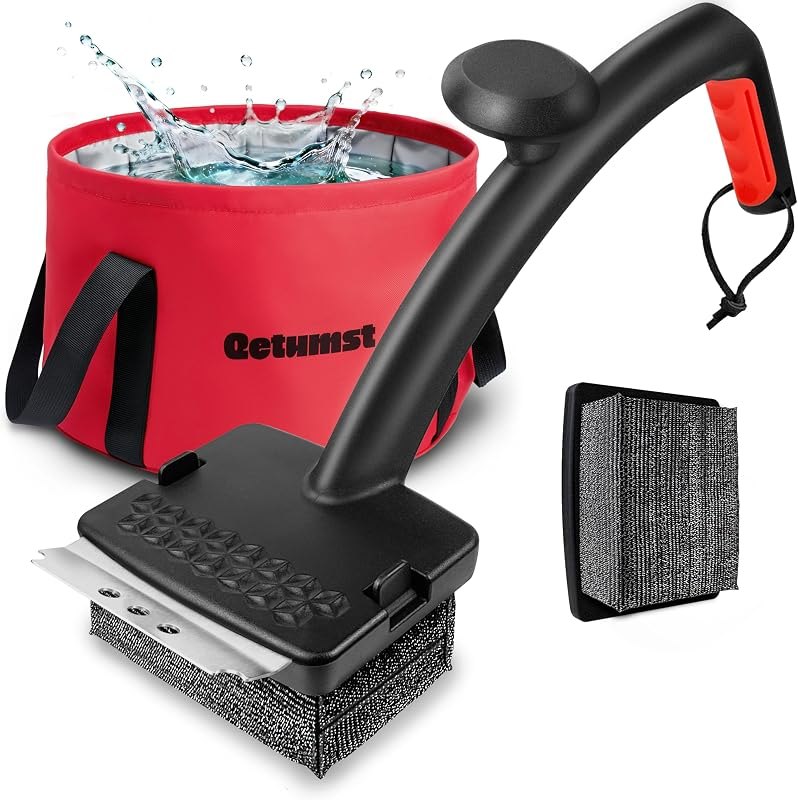Grill Brush Bristle Free with Collapsible Bucket, Steam BBQ Cleaning Kit & 3 in 1 Scraper, Extra Replaceable Head