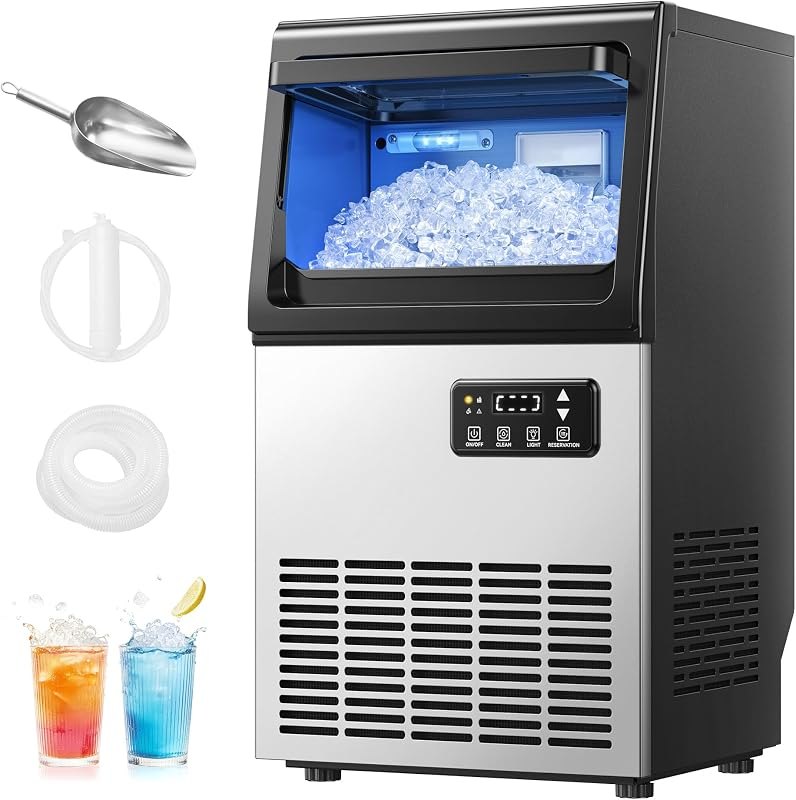 EUHOMY Nugget Ice Maker Machine, 80lbs/24H, Stainless Steel, 15lbs Bin — nugget ice maker cleaner for nugget ice maker