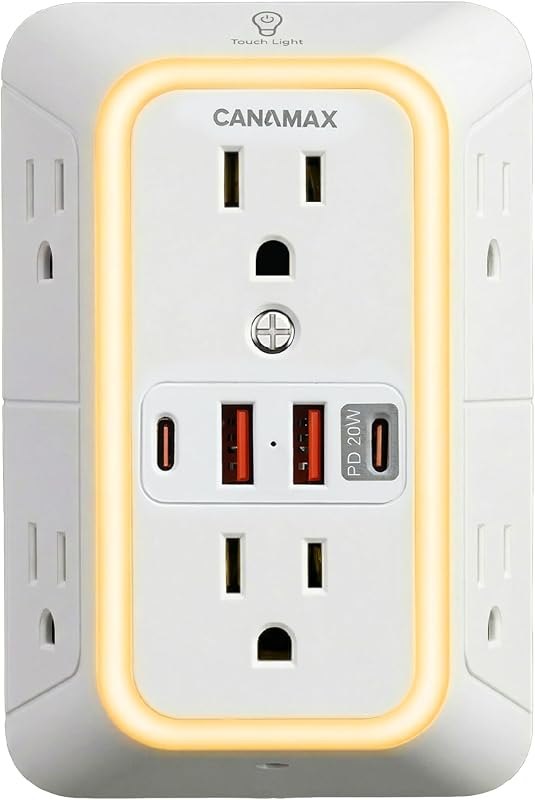 Multi Plug Wall Outlet Extender - 6 Outlet 4 USB Ports (20W Fast Charging) — Plugs, cameras, lights, and small ho for