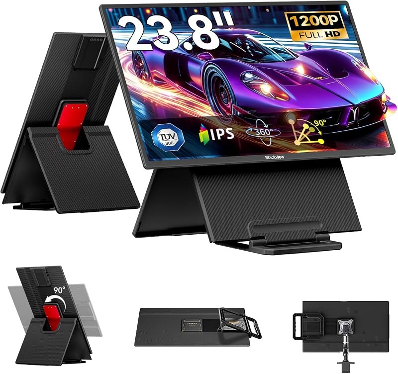 Blackview 24" Large Portable Monitor,1080P FHD 100Hz IPS Laptop Monitor Extender with Rotating Stand & VESA, Built-in