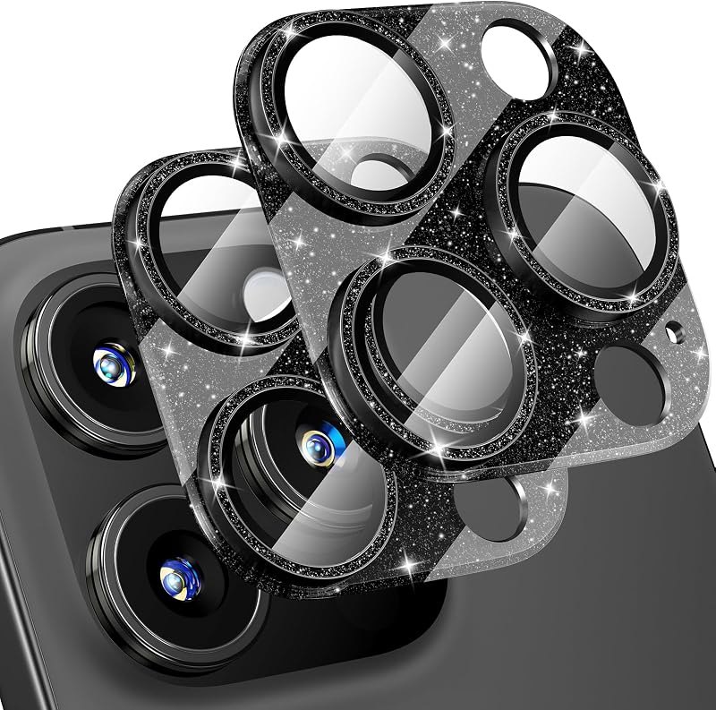 [2 Pack] Bling Camera Lens Screen Protector for iPhone 16 Pro/16 Pro Max with 9H Tempered Glass Aviation Aluminum