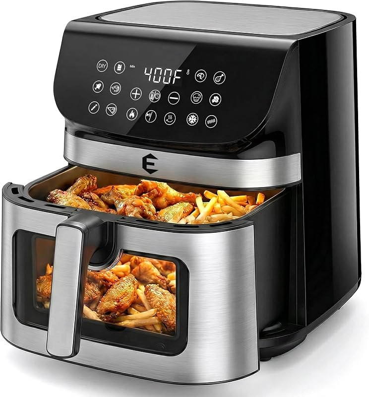 9.5Qt Large Air Fryer Oven, 12 Digital Preset Airfryer Toaster Oven Combo with Touchscreen, Non Toxic Stainless Steel