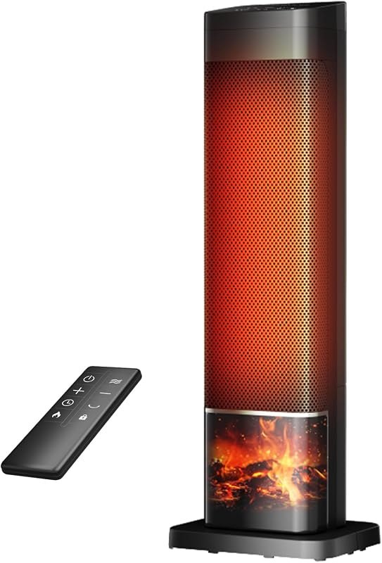 Space Heater, 1500W PTC Ceramic Heaters for Indoor Use with Remote, 24H Timer, Oscillation, Tip-Over and Overheat