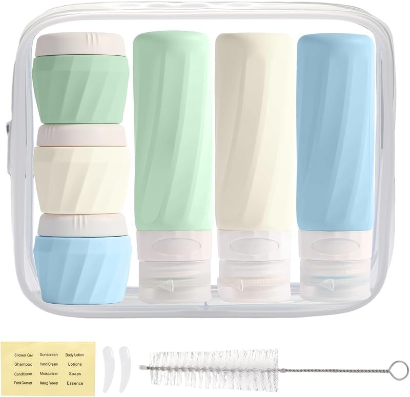 11 Pack Travel Bottles for Toiletries, TSA Approved 3oz Leak Proof Refillable Silicone Squeezable Containers Kit for