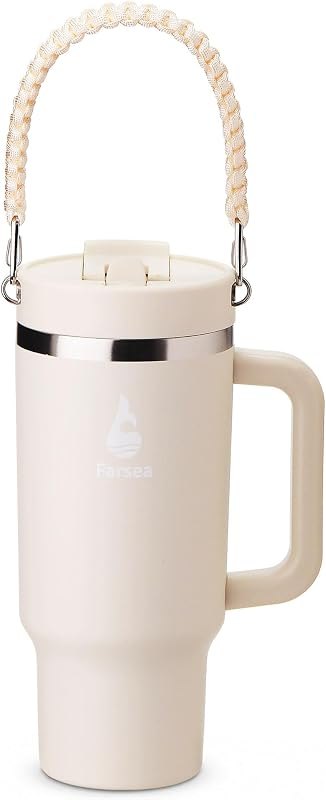 32oz Insulated Stainless Steel Travel Tumbler with Handle & Straw — tumbler with straw amazon for tumbler straw