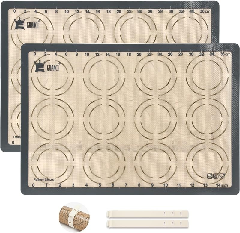 GUANCI 2 Pack Silicone Baking Mats, 11.6" x 16.5" Each, 0.7mm Thick, Food Grade Non-Stick Reusable Baking Mats &