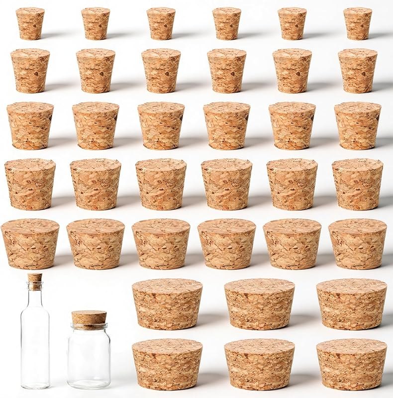 36 PCS Natural Cork Stoppers for Glass Bottles, Small Cork Plugs with 6 Sizes, Soft Wood Tapered Corks for Crafts Salt