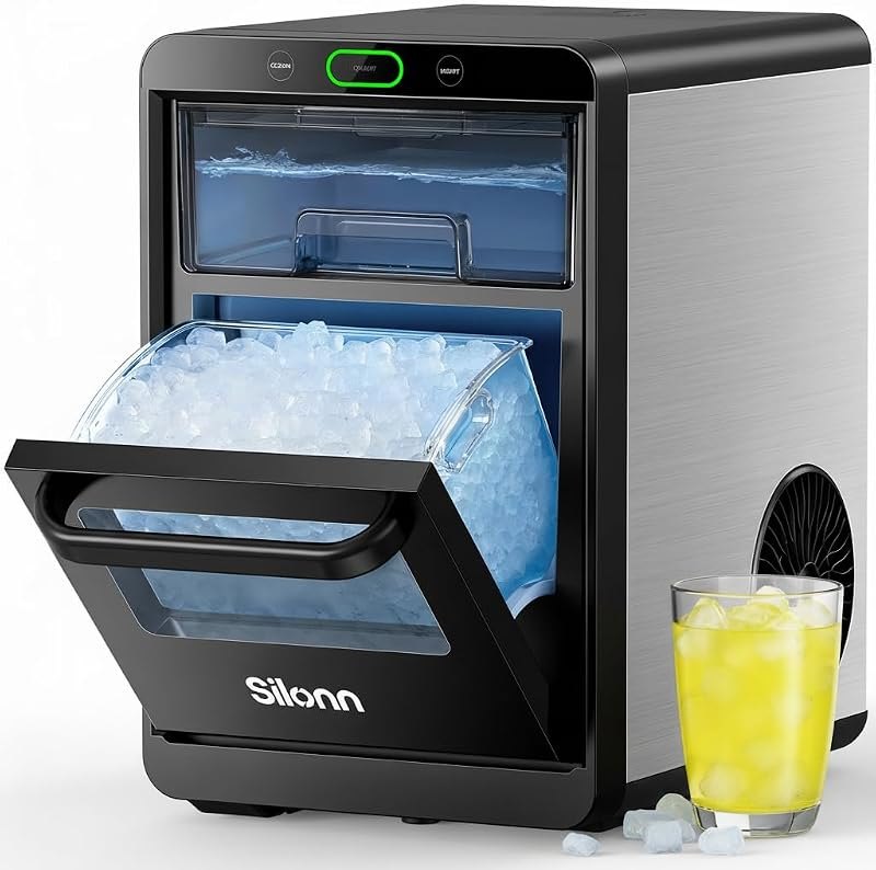 Silonn Nugget Ice Maker Countertop - 44lbs/24h Crushed/Pebble Ice Machine, Front Pull-Out Water Tank & Removable