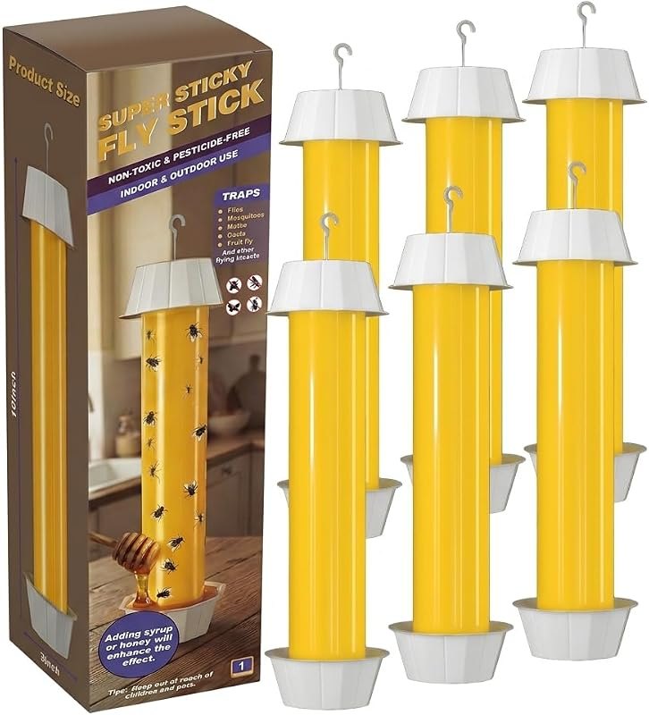 Sticky Fly Traps Indoor Outdoor 6 Pack, Super Sticky Hanging Hook Non-Toxic Fruit Fly Traps for Wasps Insects Moths