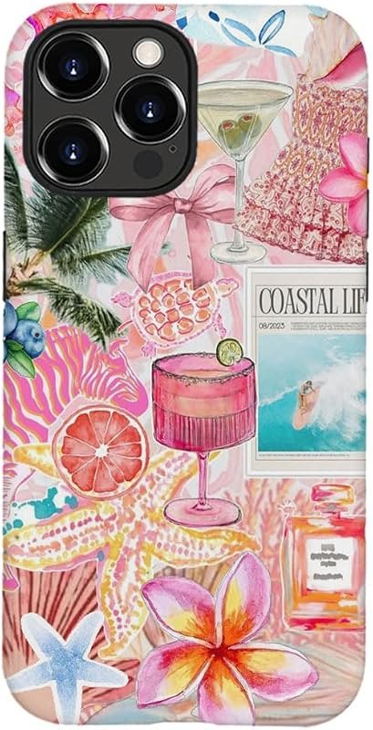 Case for iPhone 13 Pro,Beachy Pink Lily Collage Phone Case,Trendy Frosted Silicone Shockproof Cover for Girl Women —