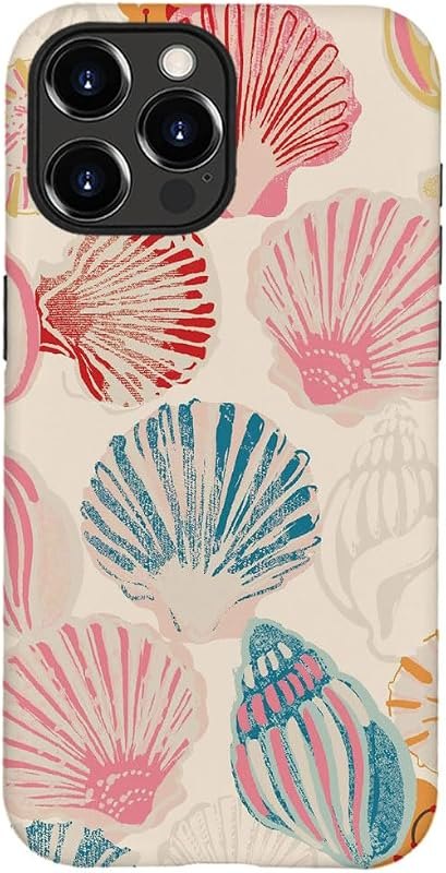 Case for iPhone 13 Pro,Beach Pink Seashell Summer Phone Case,Trendy Frosted Silicone Shockproof Cover for Girl Women —