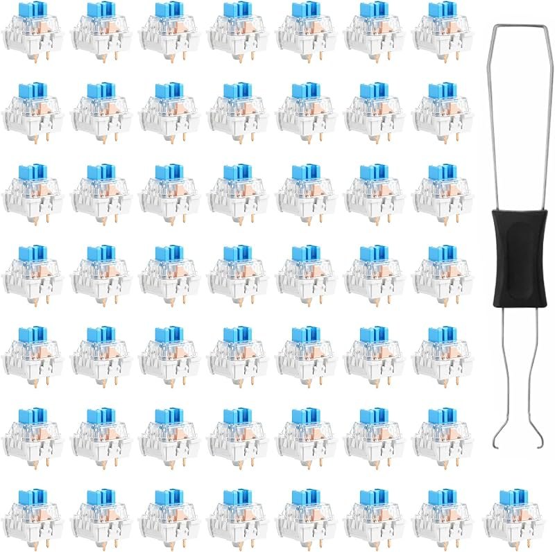 50 PCS Blue Mechanical Keyboard Switches, 3 Pin Blue Clicky Switches with Switch Puller Waterproof Keyboard Clicker