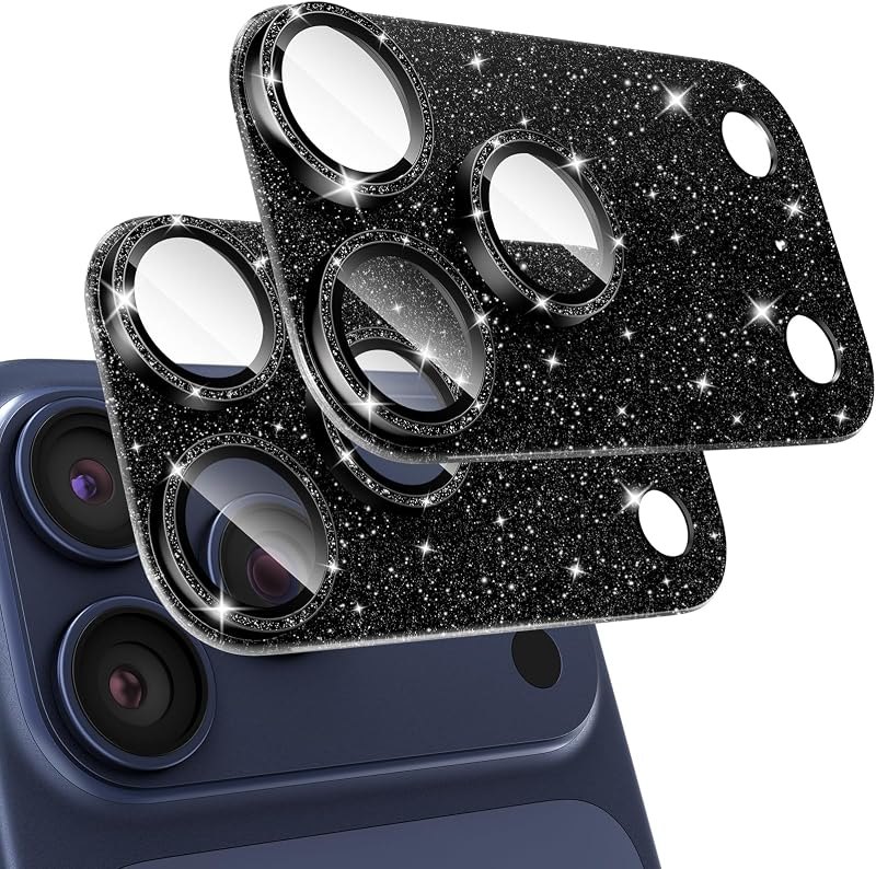 [2 Pack] Bling Camera Lens Screen Protector for iPhone 17 Pro Max with 9H Tempered Glass Aviation Aluminum Plate Cover