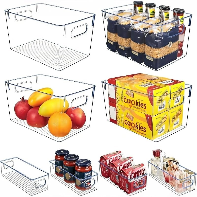 Set of 8 pantry organizers and storage, Clear Plastic Storage Bins for Kitchen Organization, Freezer Storage, Home