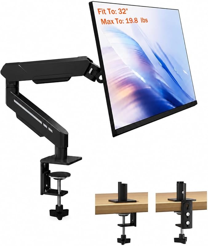 THEARK Single Monitor Desk Mount 17"-32" Screens - Adjustable Mechanical Monitor Arm Computer Monitor Stand up to 19.8