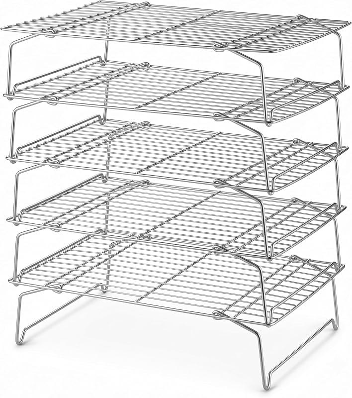 LIANYU Cooling Rack 15"x10", 5-Tier Stackable & Collapsible Cooling Racks — baking cooling rack for baking cooling rack
