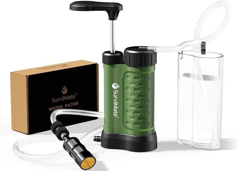SurviMate Water Purifier Survival Pump,0.01 Micron 5-Stage Water Purifier System,Hand Pump Water Filter Portable
