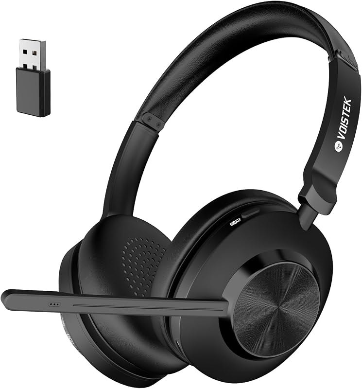 Voistek Wireless Headset with Mic for Work, Bluetooth Computer Headphones(Bluetooth 5.3 + USB Dongle) w/Noise