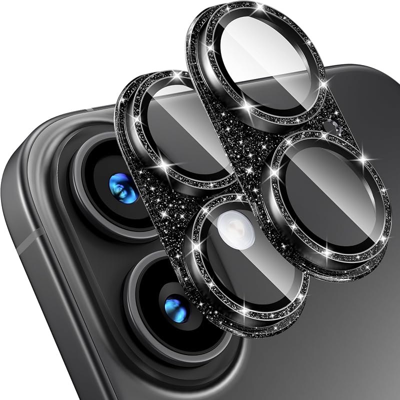 [2 Pack Bling Camera Lens Screen Protector for iPhone 17 with 9H Tempered Glass Aviation Aluminum Plate Cover Metal