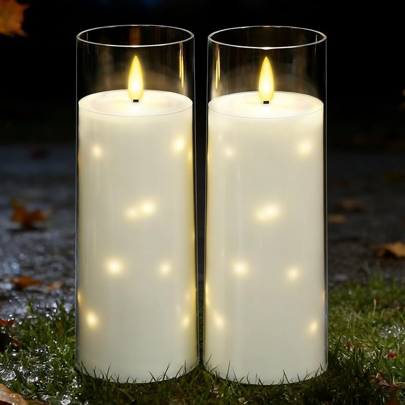 kakoya Large Solar Flameless Candles Outdoor Waterproof 11" x 4",2Pcs LED Pillar Candles Included Rechargeable Solar
