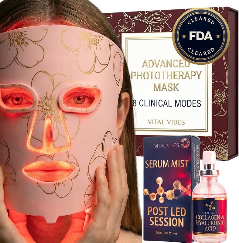 Vital Vibes FDA Cleared Red Light Therapy LED Face Mask + Collagen Serum — LED face mask for led face masks
