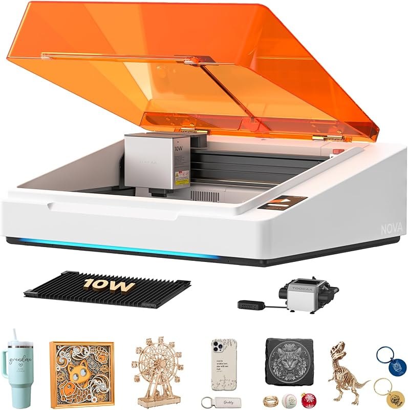 TOOCAA 10W Laser Engraver with Air Assist, AI HD Camera Auto Positioning, Auto Focus, 600mm/s Speed, Class 1 Enclosed
